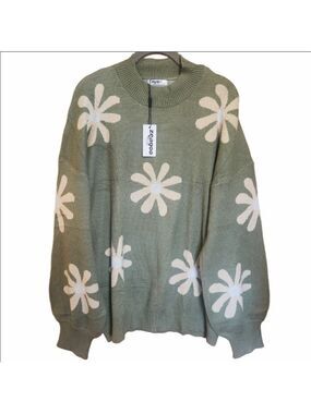 ZEAGOO GREEN FLOWER LANTERN SLEEVE WOMEN'S MOCK NECK SWEATER NWT SIZE XXL